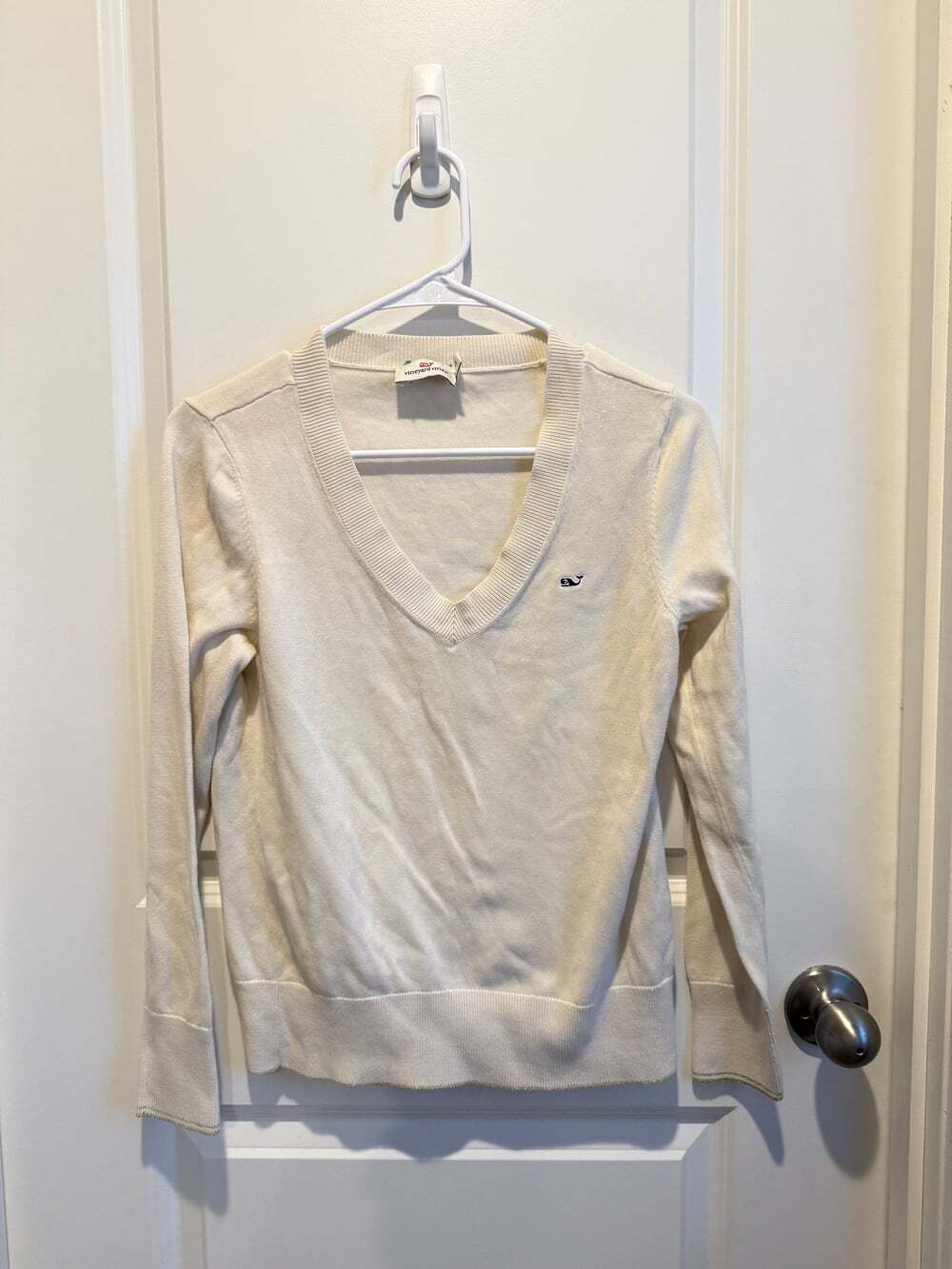 Vineyard Vines Women's Cream V-Neck Cotton Sweater Size XS